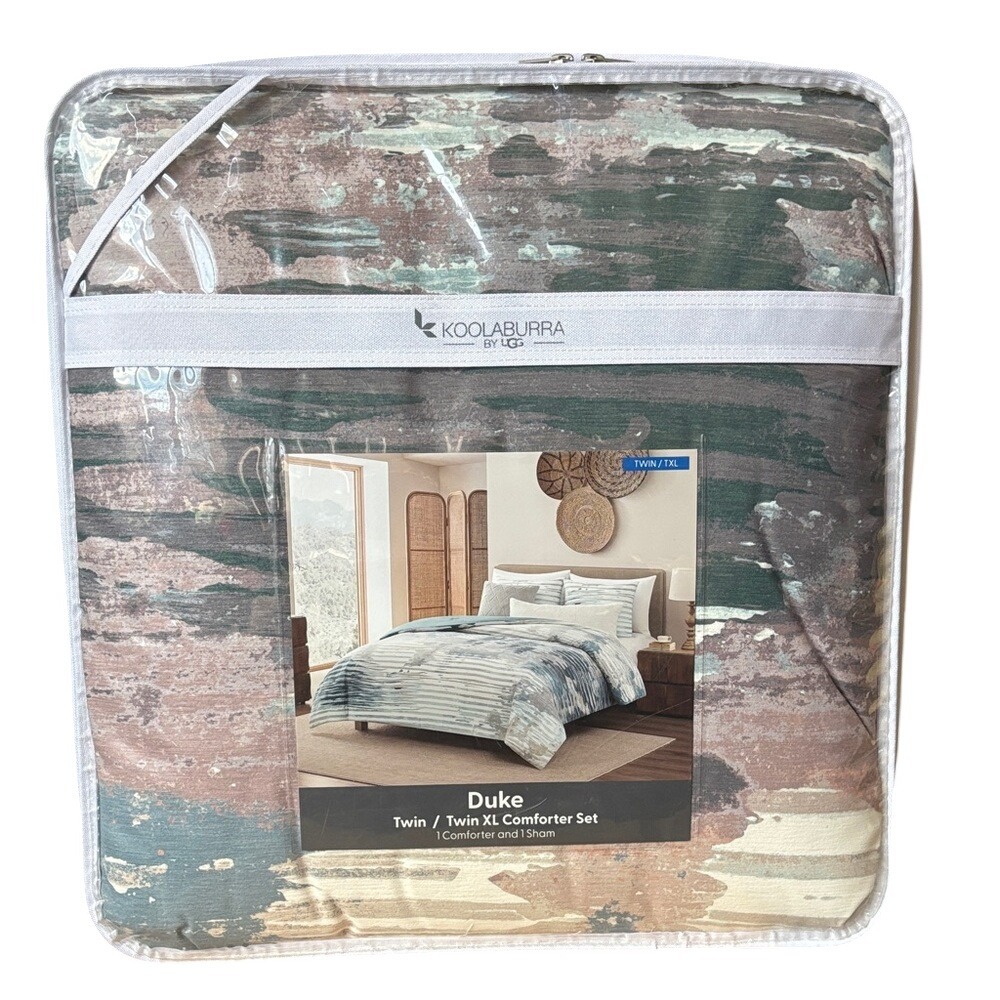 Koolaburra by Ugg SZ Twin/Twin XL Comforter Set "Duke" Wash in Earth Tones NEW